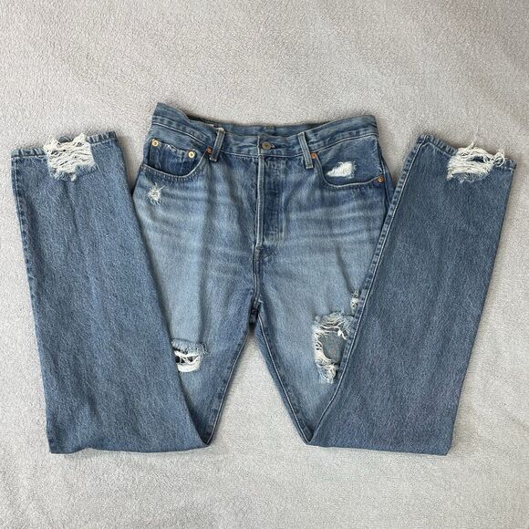 Levi's 501 Big E Straight Leg Premium Jeans Women’s 29 x 32 Destroyed Selvedge - Picture 4 of 16